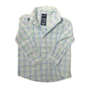 IZOD boys 3T white blue green grid plaid print formal button down shirt NWOT